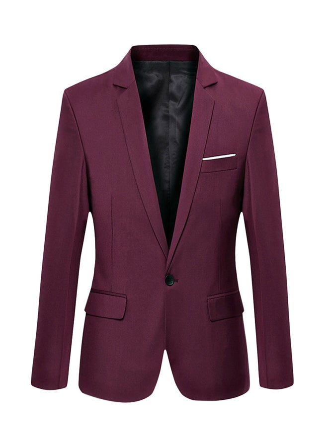 Slim Fit Long Sleeve Suit Blazer Claret 