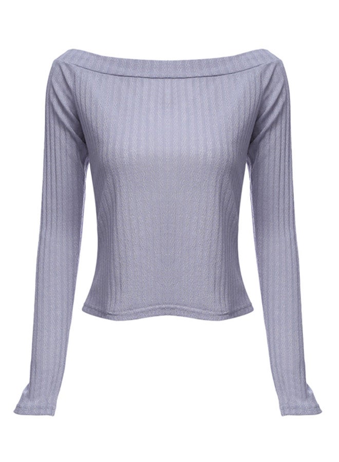 Generic - Off Shoulder Rib Knitted Long Sleeve Pullover Grey - Image 1