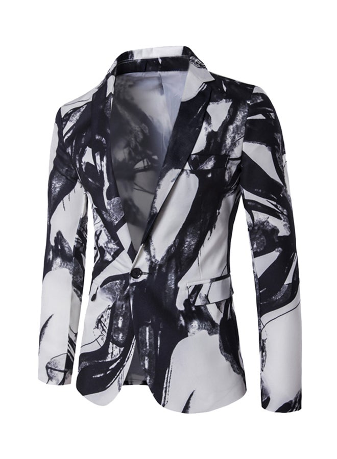 Painting One Button Long Sleeve Blazer White/Black - Image 1