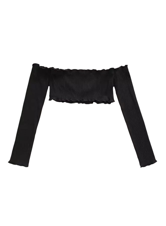 Ribbed Off-Shoulder Crop Top Black - Image 1