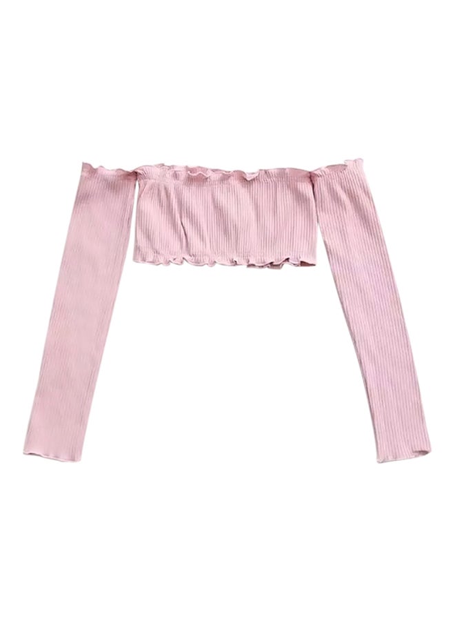 Ribbed Off-Shoulder Crop Top Pink - Image 1
