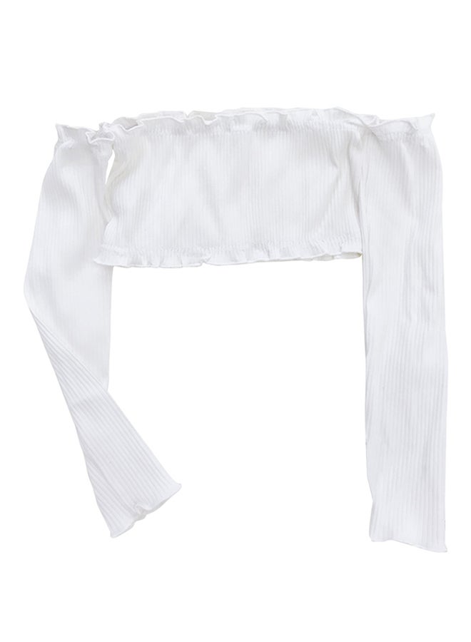 Ribbed Off-Shoulder Crop Top White