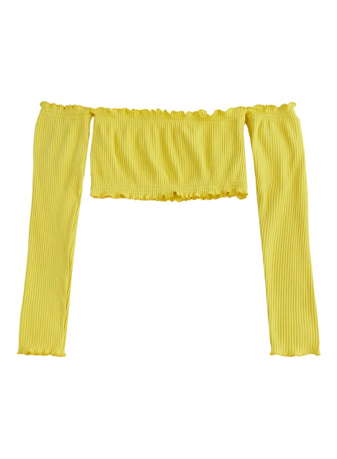 Ribbed Off-Shoulder Crop Top Yellow - Image 1