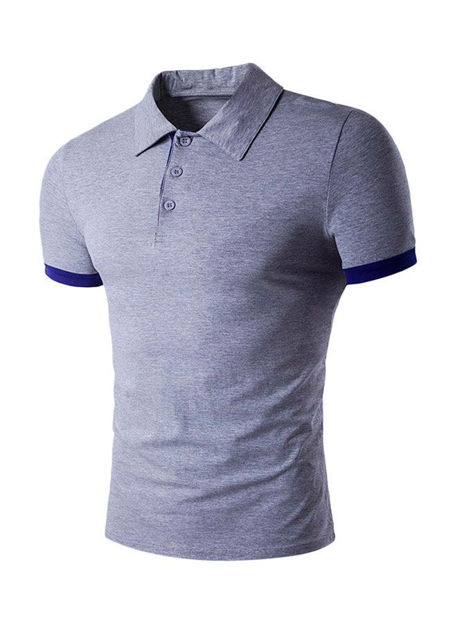 Short Sleeve Panel Design Polo T-Shirt Light Grey  - Image 1
