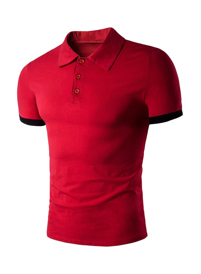 Short Sleeve Panel Design Polo T-Shirt Red  - Image 1