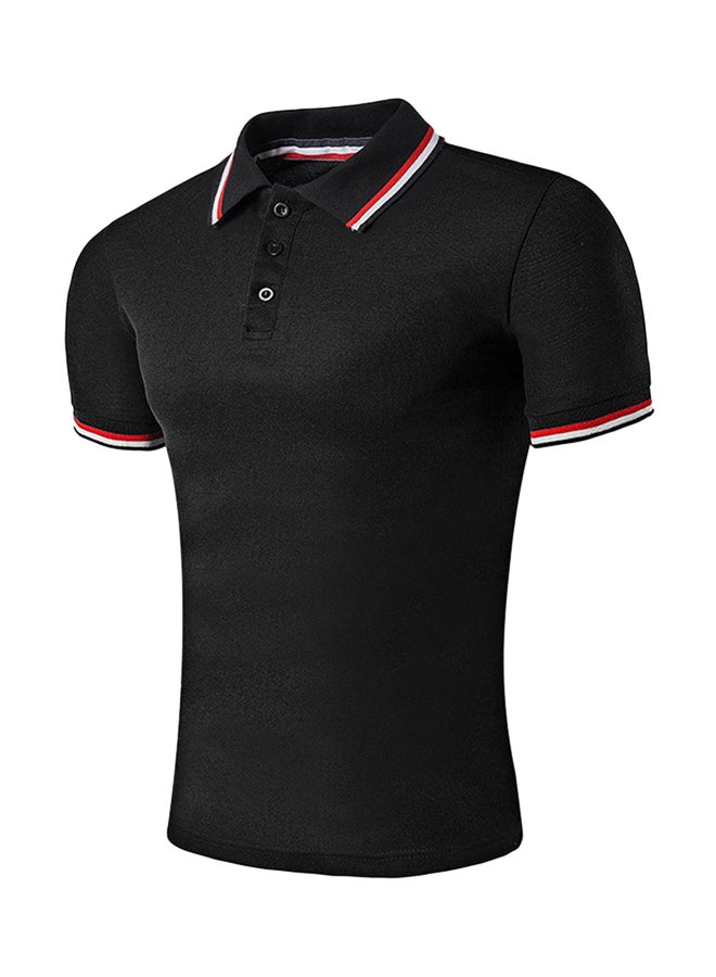 Striped Short Sleeve Polo Black  - Image 1