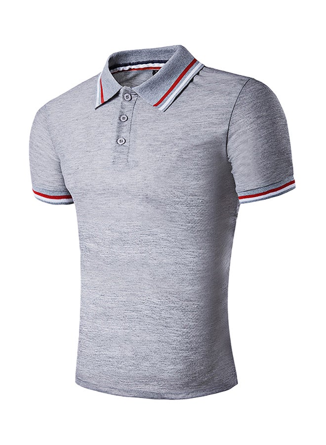 Striped Short Sleeve Polo Light Grey  - Image 1