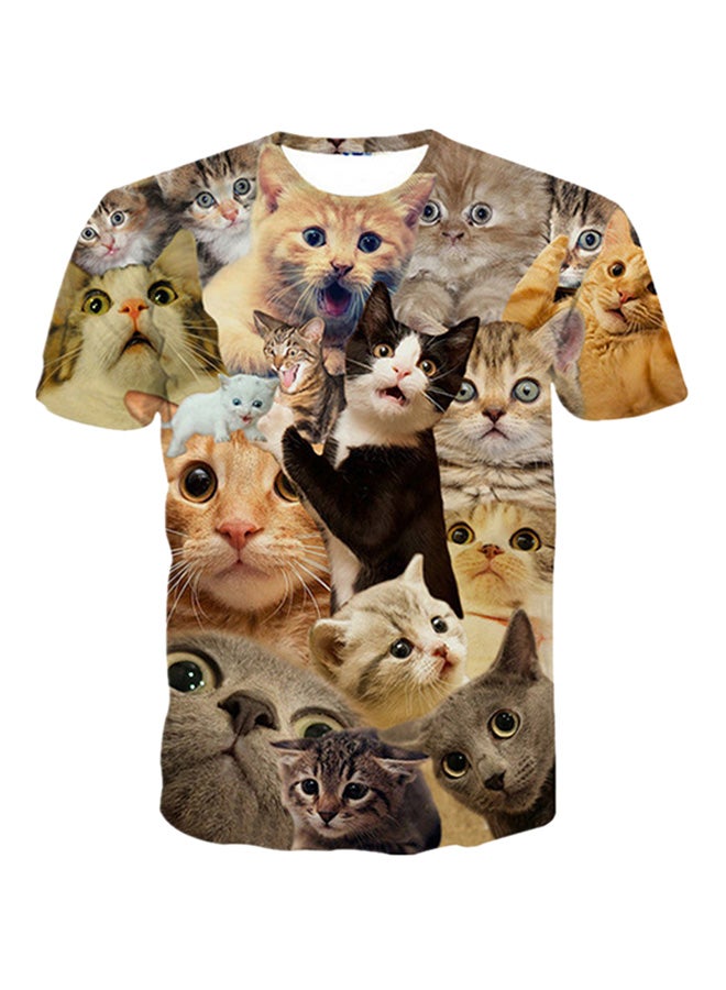 3D Cat Printed Short Sleeve T-Shirt Multicolour 