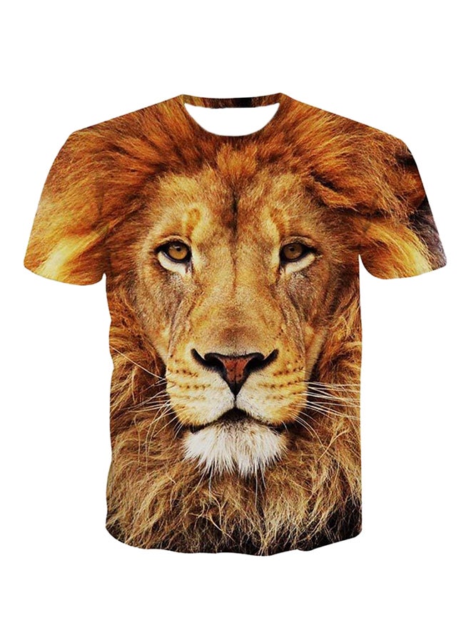 3D Lion Printed Short Sleeve T-Shirt Deep Yellow 