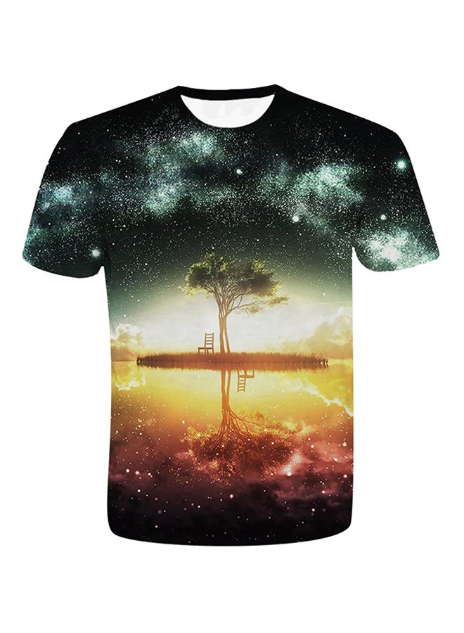 3D Nightfall Printed Short Sleeve T-Shirt Light Yellow  - Image 1