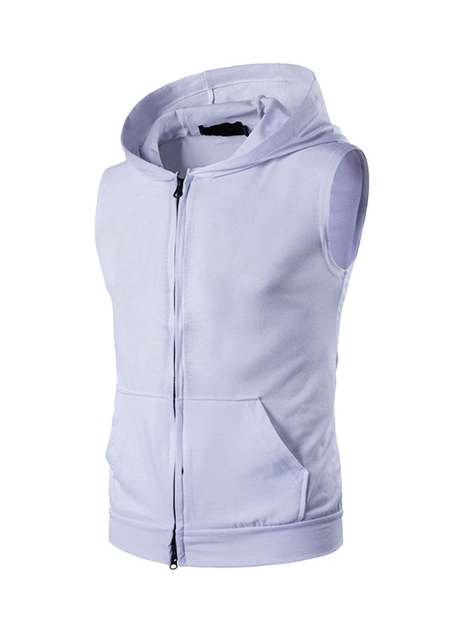 Sleeveless Hooded Vest White  - Image 1