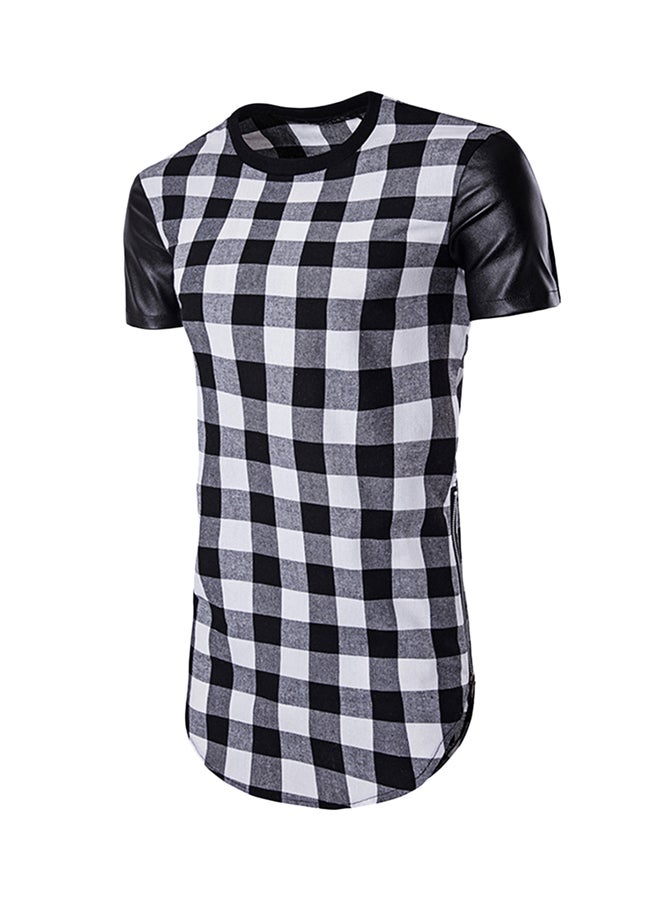 Zip Up Plaid Longline T-Shirt White/Black  - Image 1