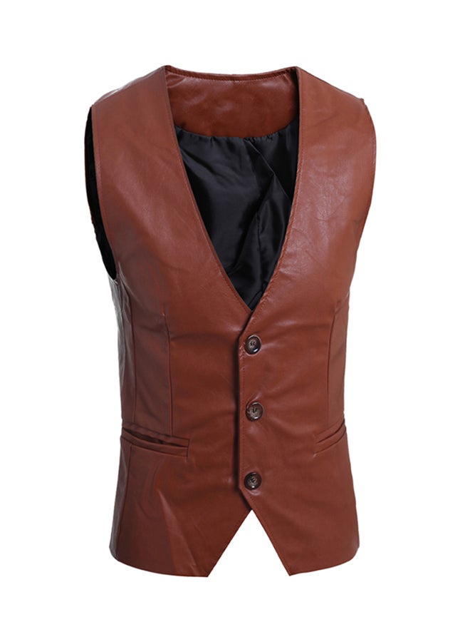 Adjustable Back Buckle Waistcoat Brown  - Image 1