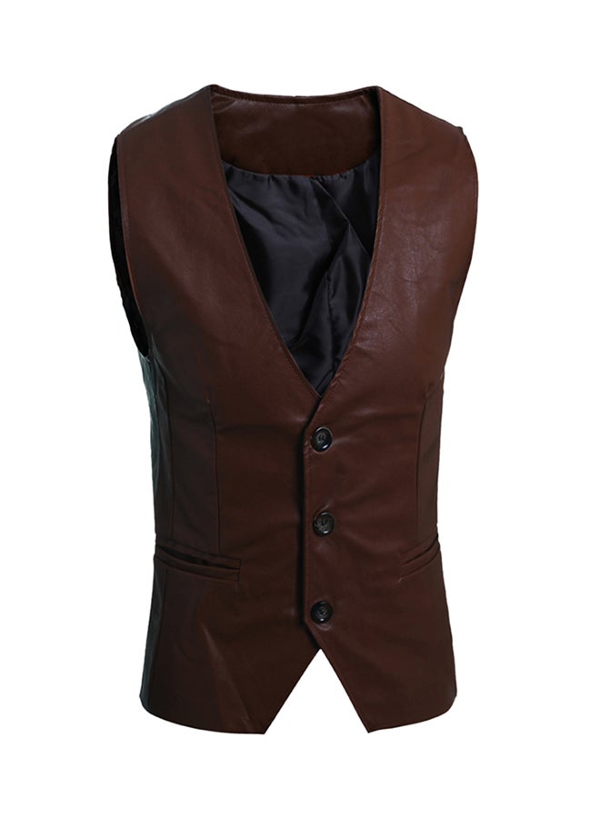 Adjustable Back Buckle Waistcoat Dark Brown  - Image 1