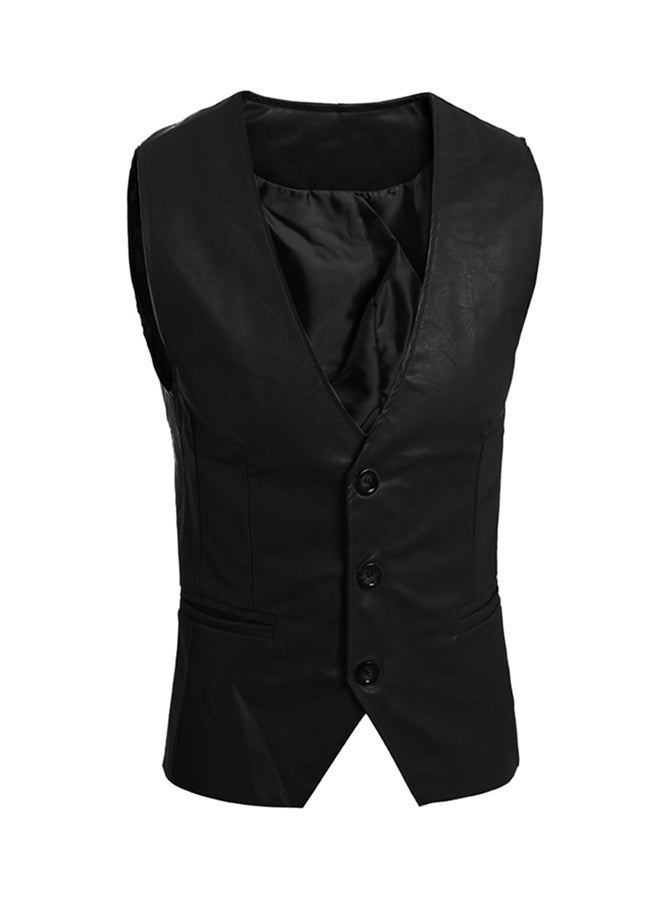 Adjustable Back Buckle Waistcoat Black  - Image 1