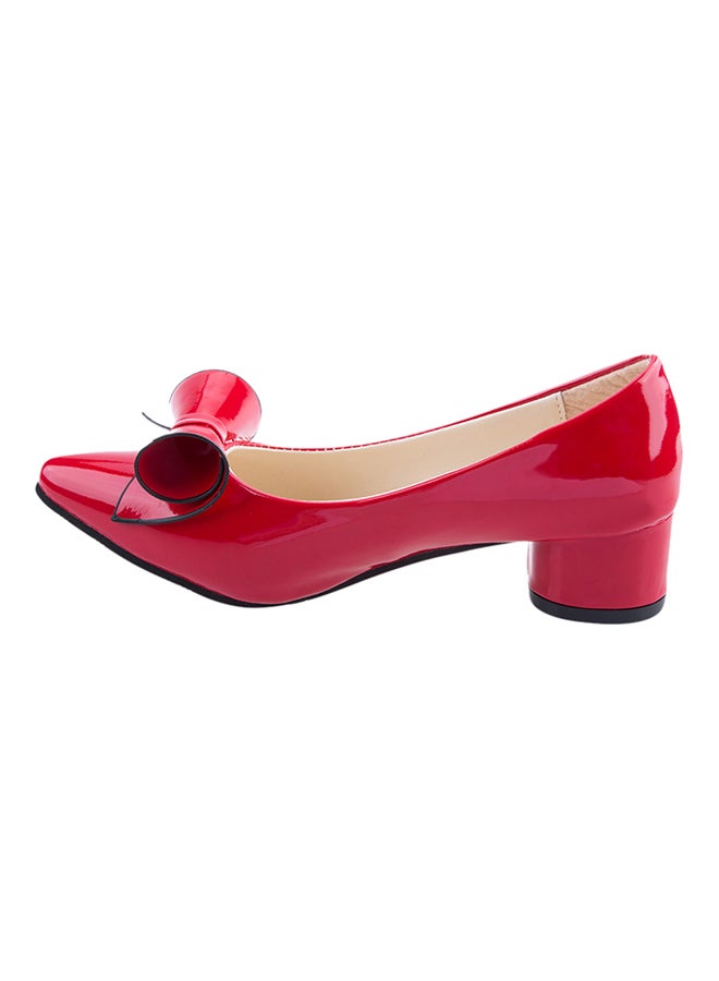 Bowknot Low Heel Pump Shoe Red - Image 1