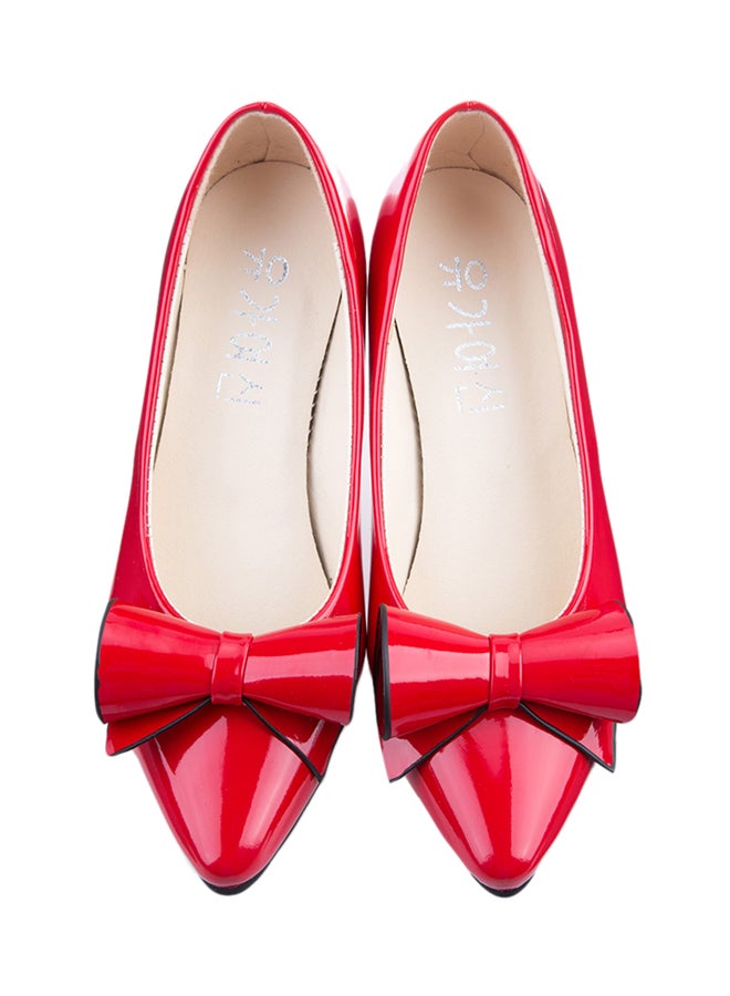 Bowknot Low Heel Pump Shoe Red - Image 3
