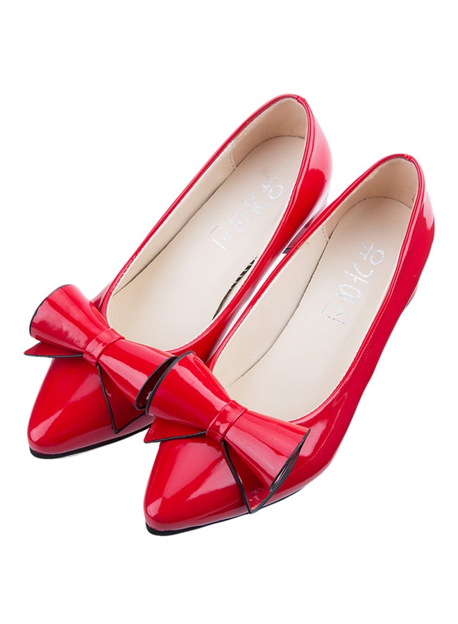 Bowknot Low Heel Pump Shoe Red - Image 2