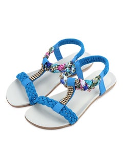 Generic Bohemia Rhinestone Slingback Flat Sandal Blue  - Image 3