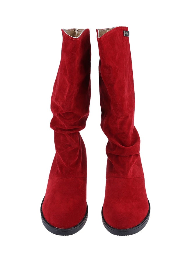 Flat High Leg Slouch Boot Red - Image 2