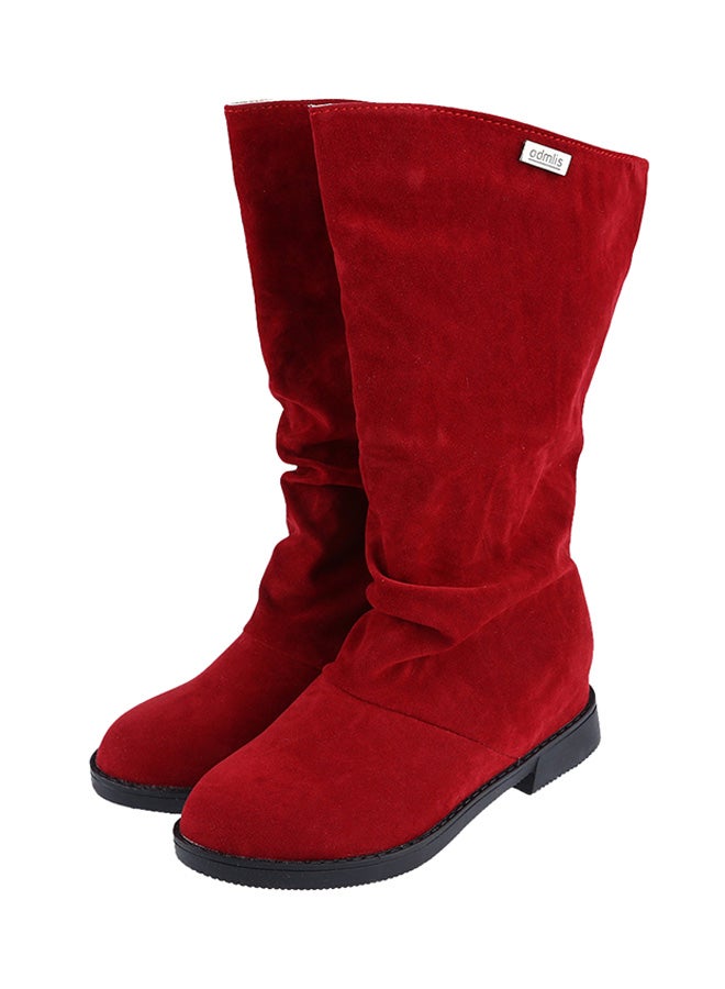 Flat High Leg Slouch Boot Red - Image 3