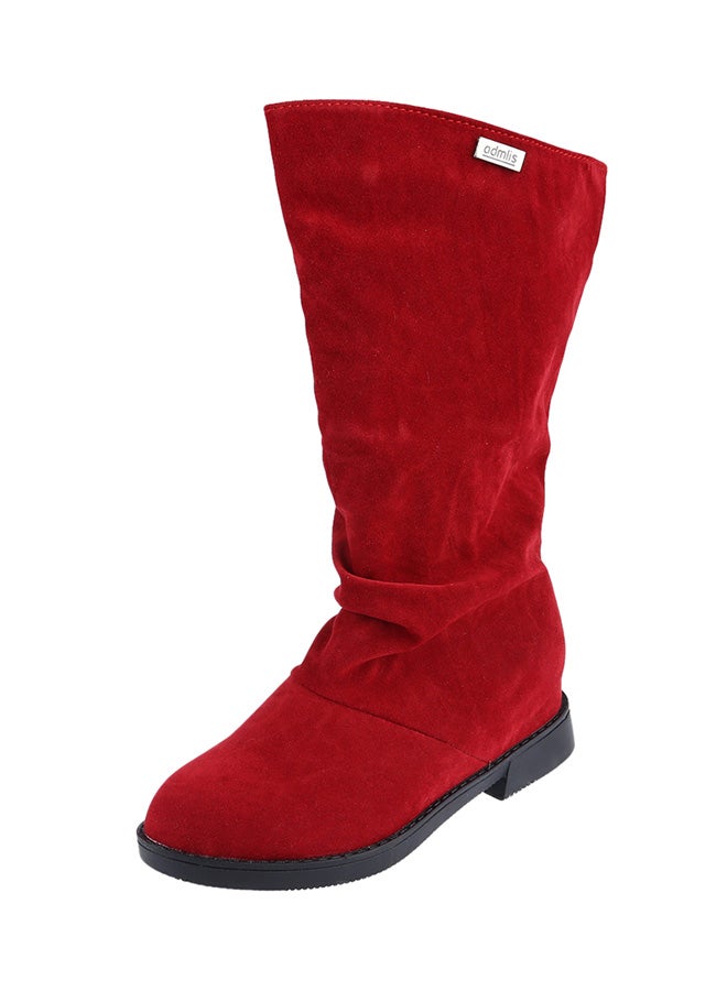 Flat High Leg Slouch Boot Red - Image 4