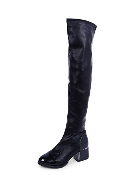 Pull-On Knee High Boot Black