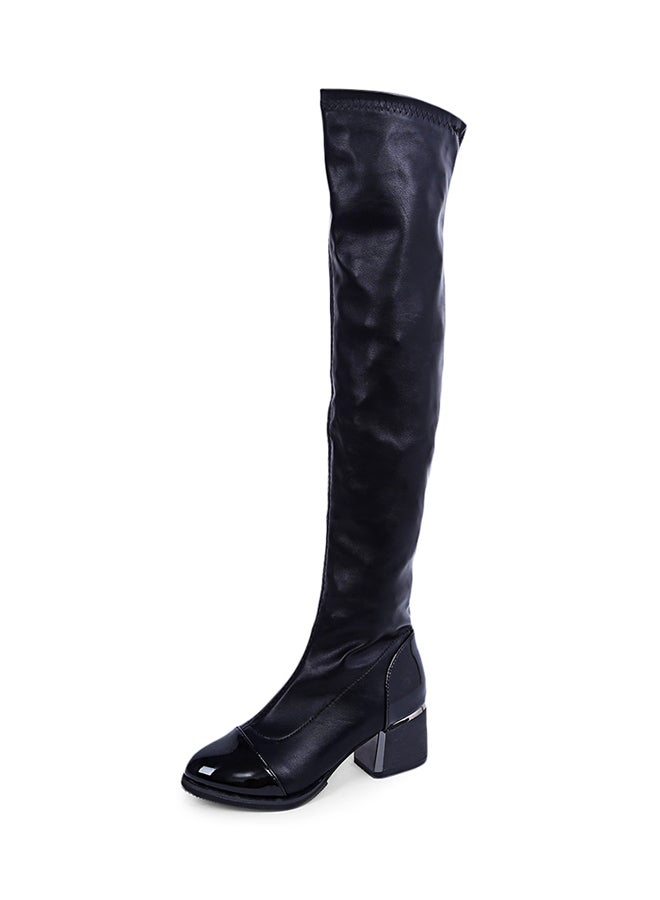 Pull-On Knee High Boot Black