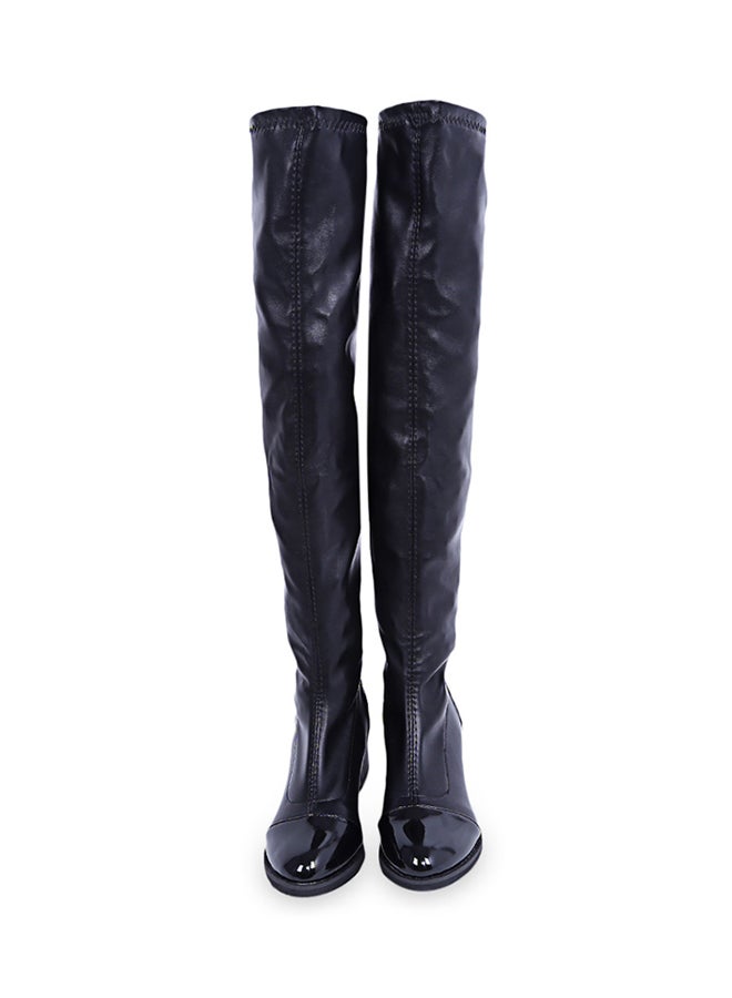 Pull-On Knee High Boot Black