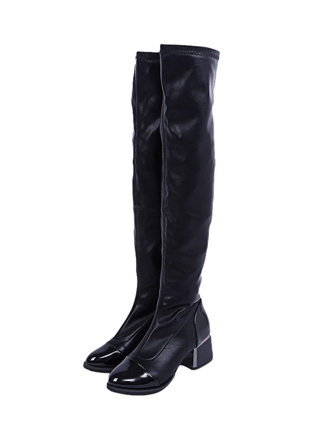 Pull-On Knee High Boot Black