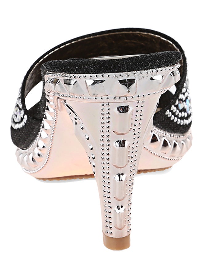 Open Toe High Heel Sandal Black/Silver  - Image 2