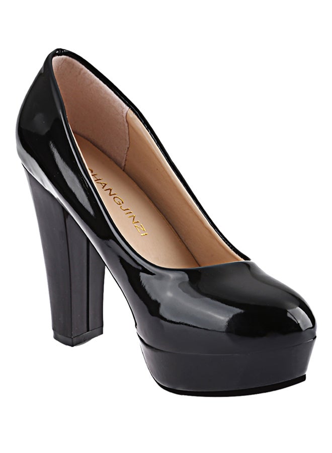 Stylish Thick High Heel Pump Shoe Black  - Image 3