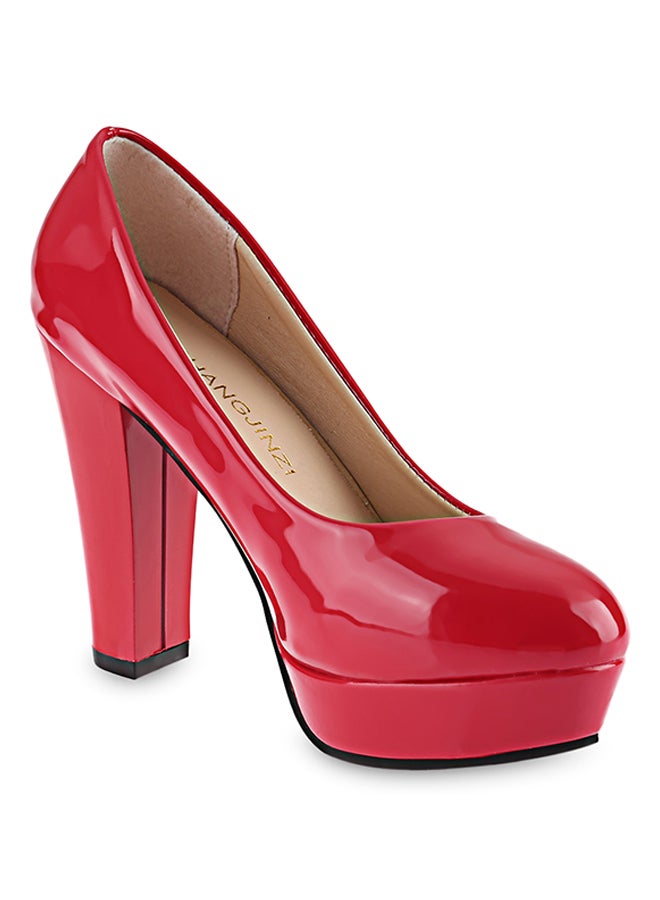 Stylish Thick High Heel Pump Shoe Red  - Image 3