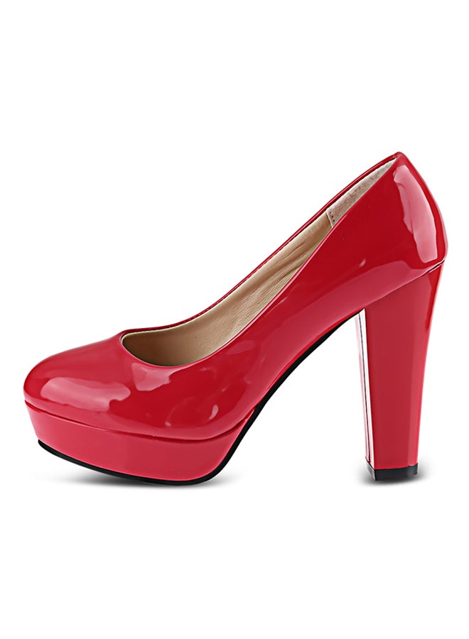 Stylish Thick High Heel Pump Shoe Red  - Image 4