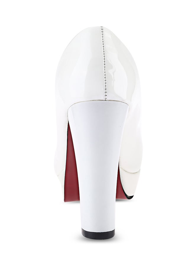 Stylish Thick High Heel Pump Shoe White  - Image 2