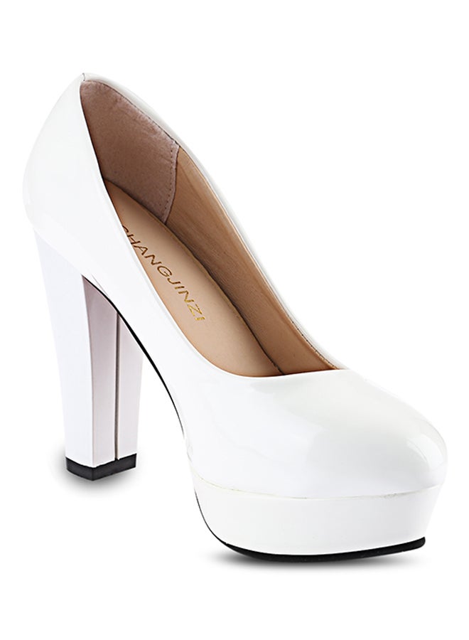 Stylish Thick High Heel Pump Shoe White  - Image 3