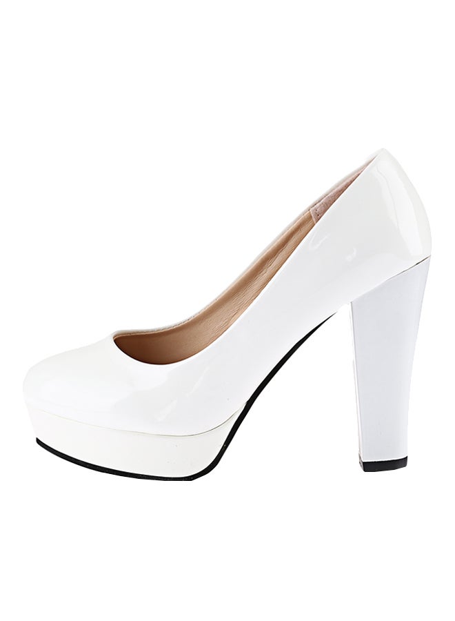 Stylish Thick High Heel Pump Shoe White  - Image 5