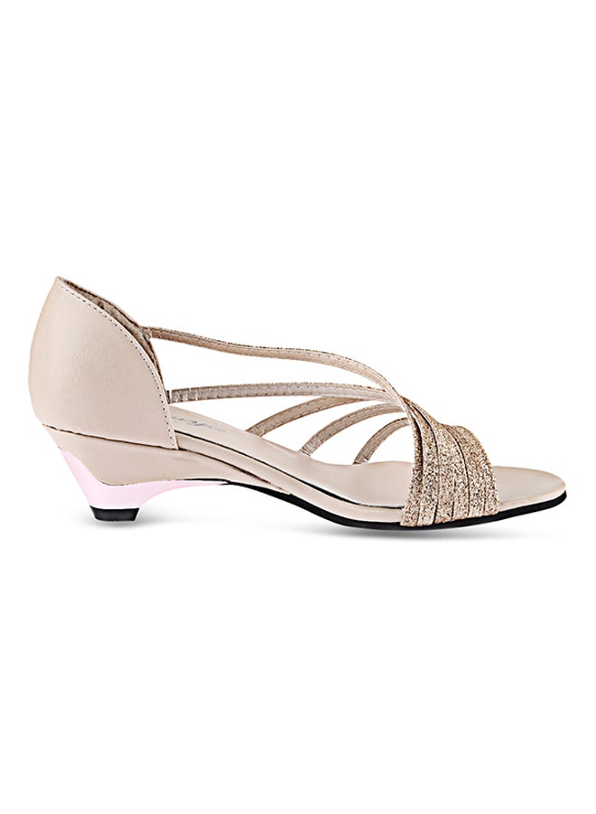 Sequined Low Heel Sandal Golden - Image 4