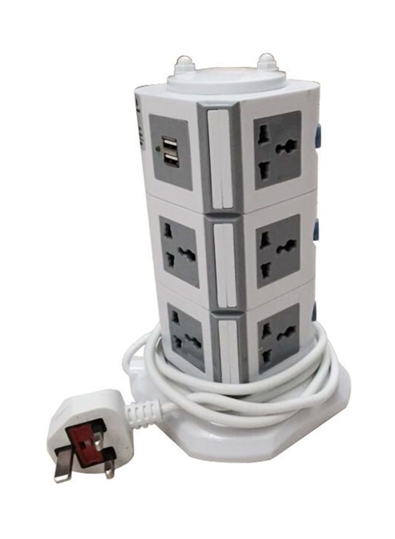 4-Way Multifunction Vertical Extension Socket White/Grey