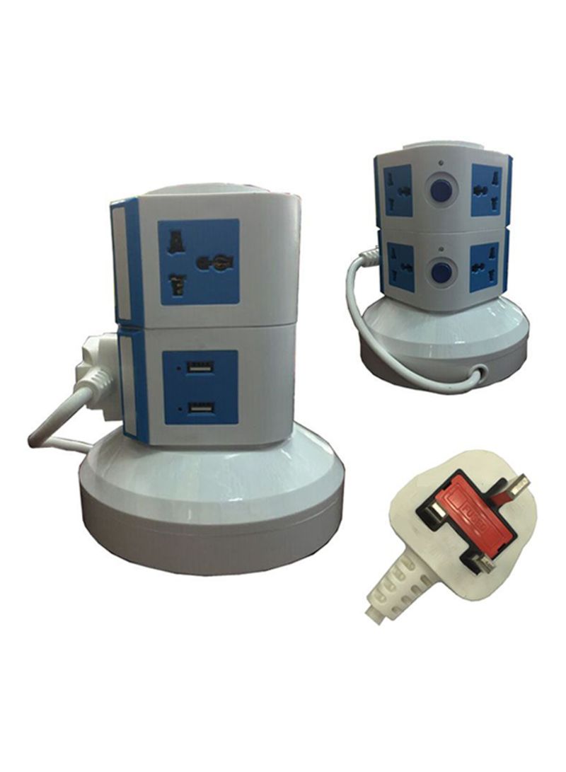 وصلات كهربائية عامودية التصميم ( 4 مقابس) أبيض/أزرق