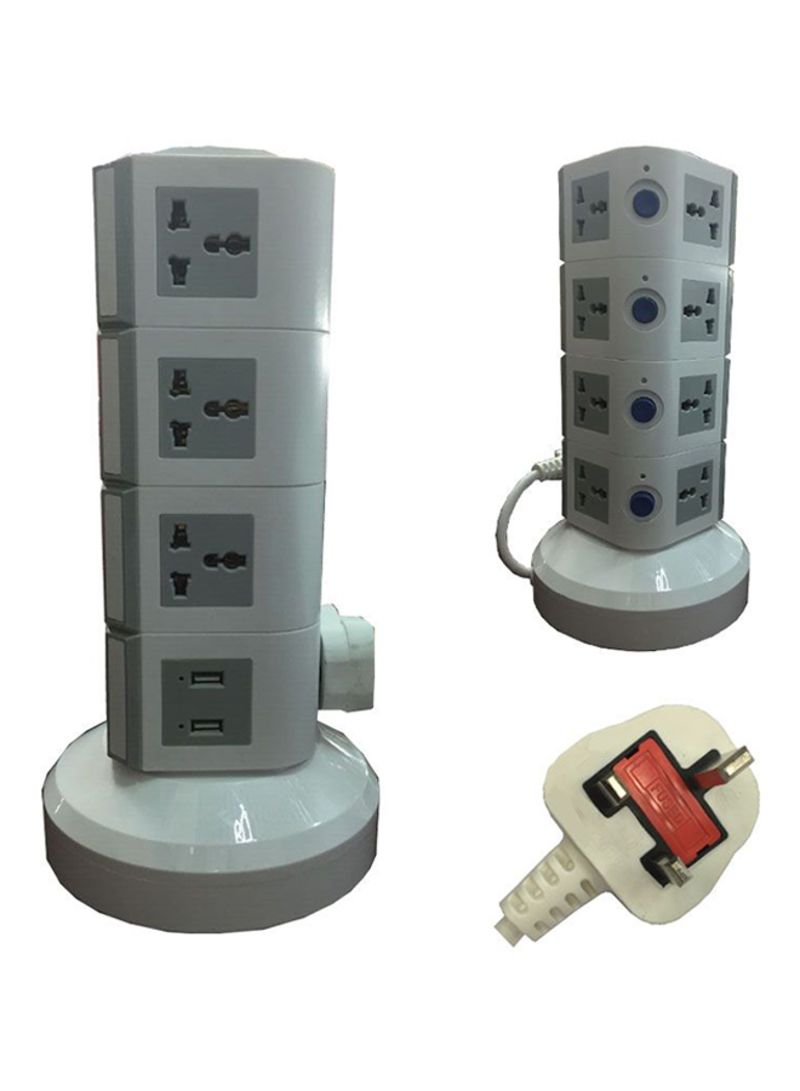 Generic 4-Way Vertical Extension Socket White/Grey 