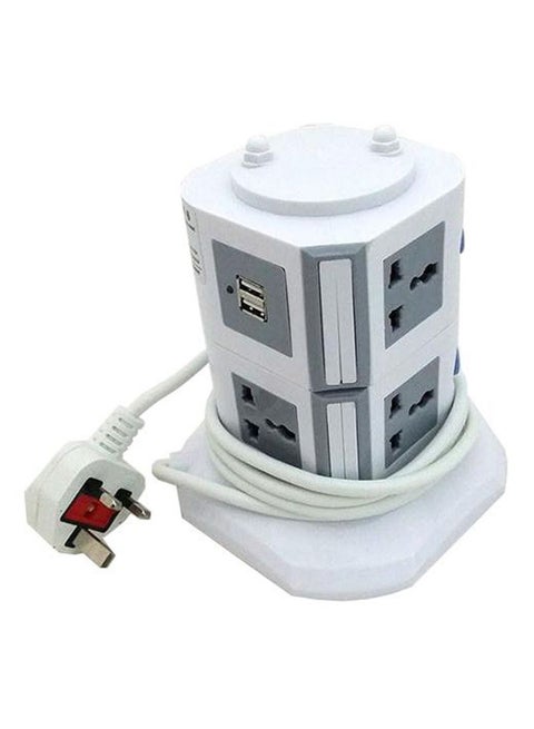 4-Way Multifunction Vertical Extension Socket White/Grey
