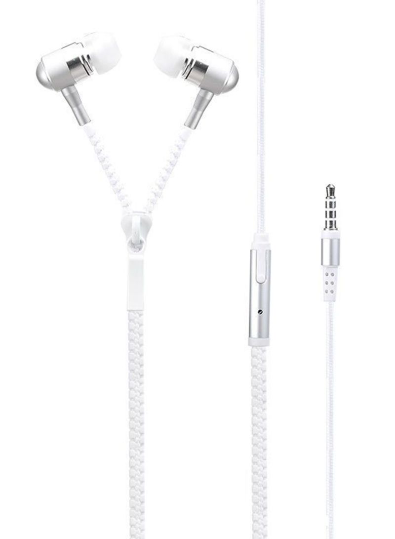 In-Ear Zipper Stereo Headphone With Mic White - Image 1