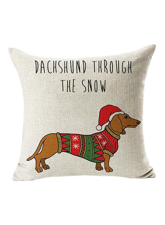 Bluelans Dachshund Printed Throw Pillow Cover Linen White/Brown/Red 45x45cm 