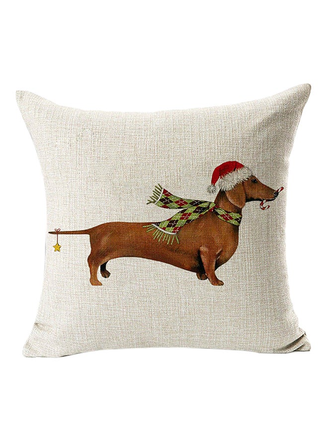Bluelans Dachshund Printed Throw Pillow Cover White/Red/Brown 45x45cm 