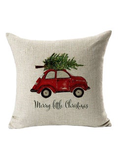 Bluelans Christmas Tree On Car Printed Throw Pillow Cover Biege/Red/Green 45x45cm 