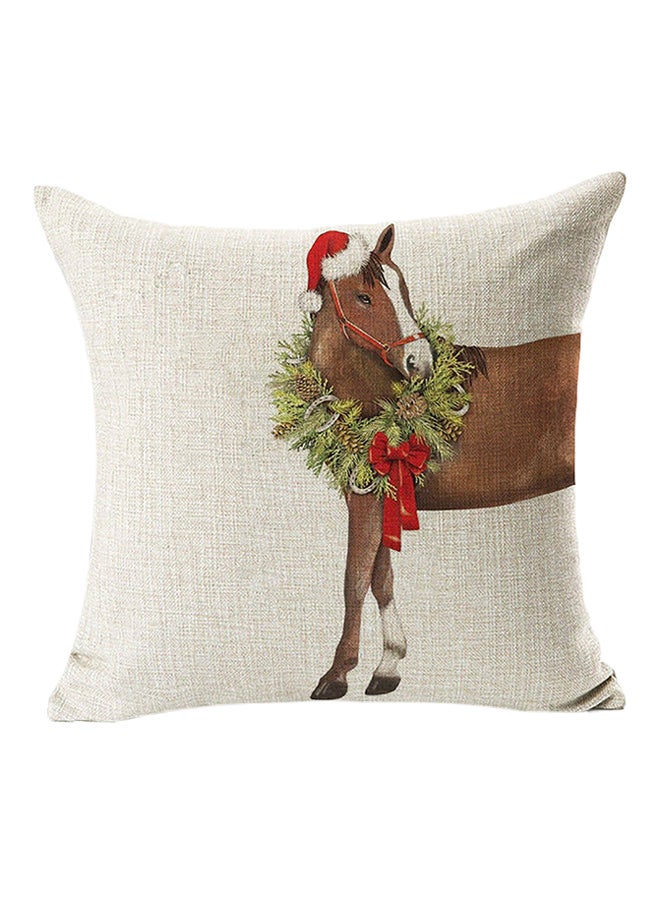 Bluelans Christmas Horse Printed Throw Pillow Cover White/Brown/Green 45x45centimeter 