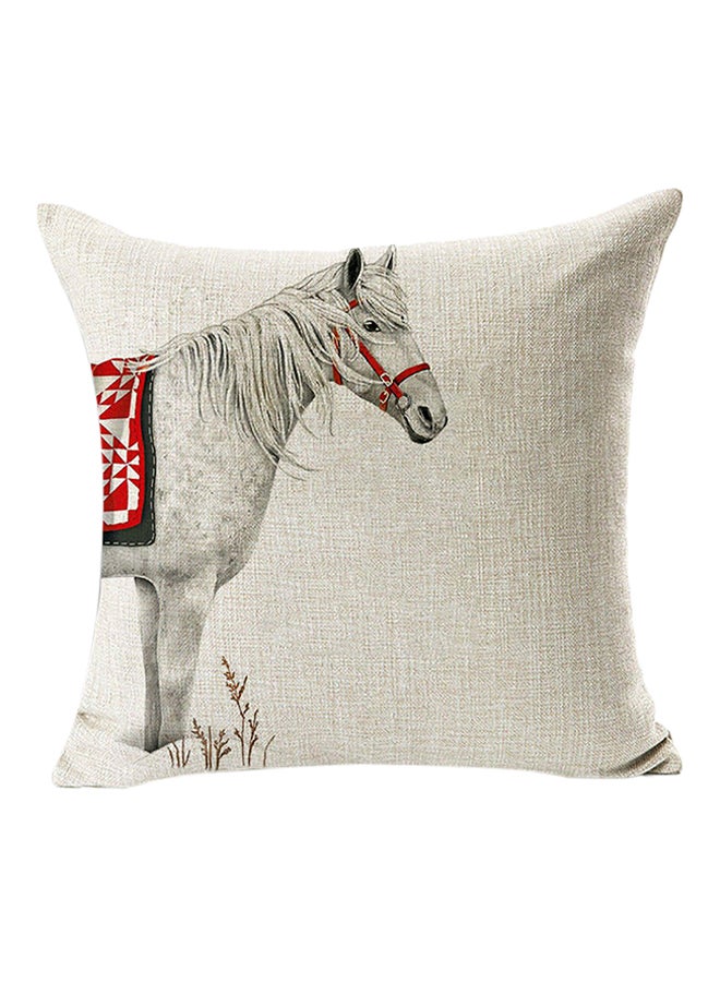 Bluelans White Horse Printed Throw Pillow Case Cushion Cover Beige 45 x 45cm 