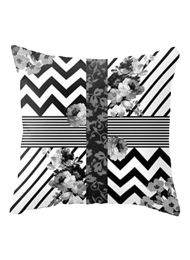 Bluelans Geometric Striped Flower Throw Pillow Cover Black/White 45x45centimeter 