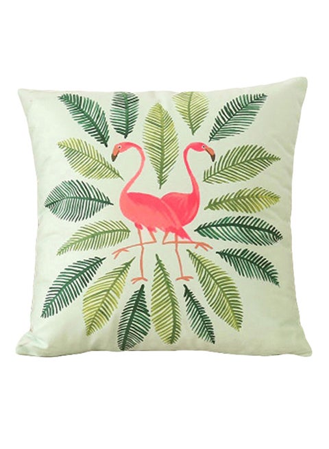 Flamingo Print Throw Pillow Cover Green/Pink 45x45centimeter